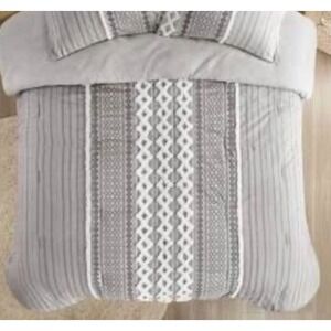 Ink + Ivy Rhea Jacquard Duvet Cover Queen King 88x101 Gray Chenille Reversible